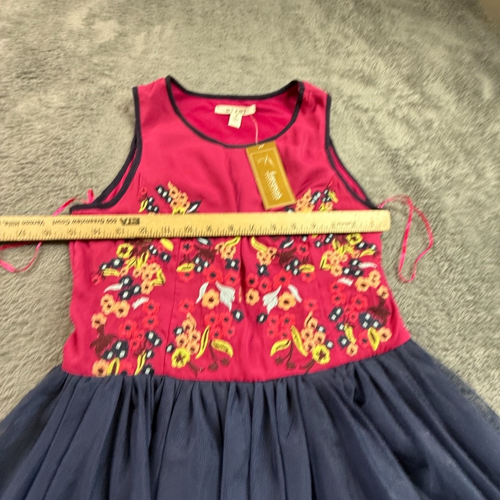 Mi Ami Embroidered Floral Dress S Sleeveless Pink Navy Tulle A-Line NWT - Picture 5 of 9